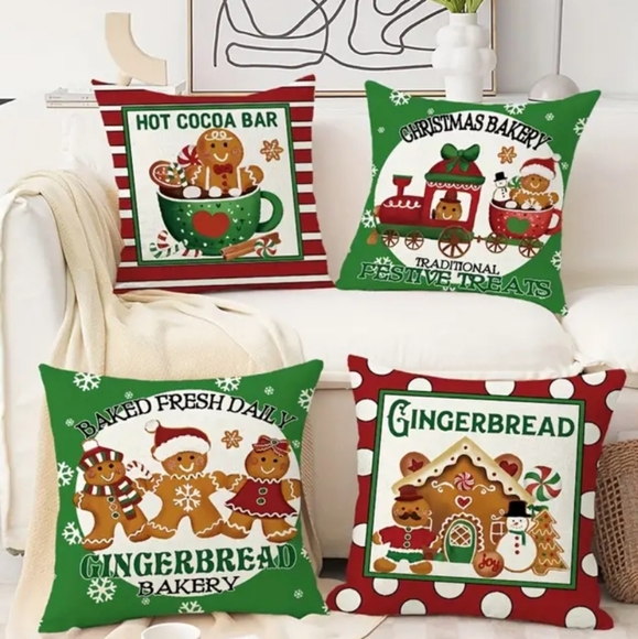 Set of 4 Christmas gingerbread Pillow Covers - Picture 4 of 4